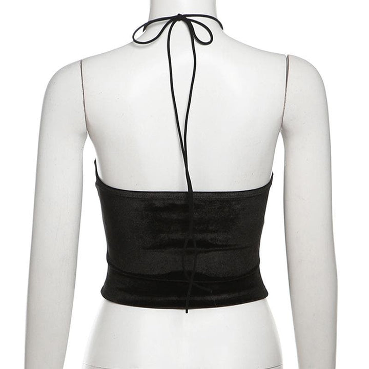 Tufafin fensir na Halter velvet mai laushi mara baya | Kayan Biki na Mata