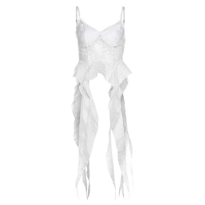 Mesh embroidery ruffle backless cami top  | Festival Outfits Women