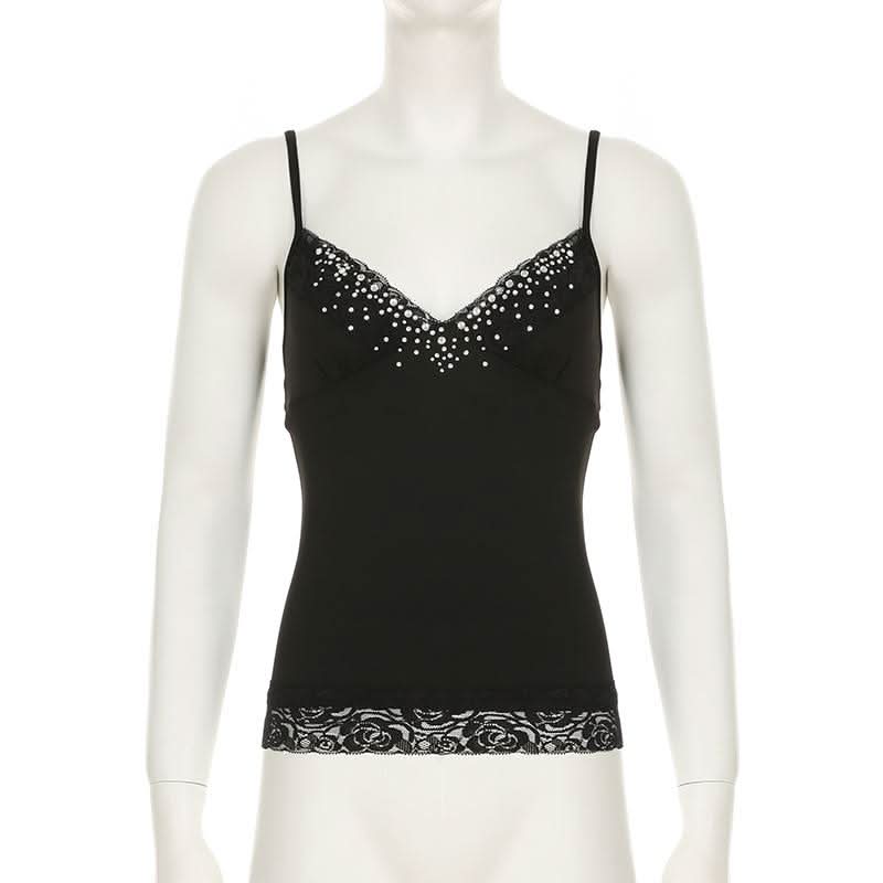 Beaded v neck lace hem backless cami top  | Festival Outfits Women