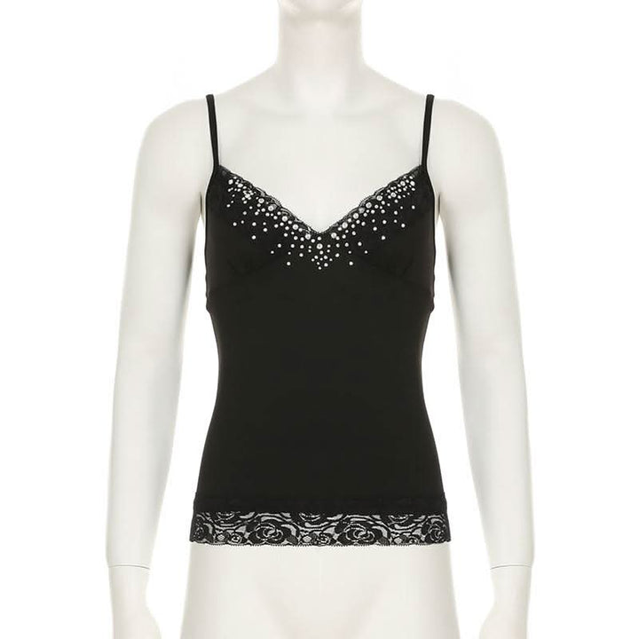 Beaded v neck lace hem backless cami top  | Festival Outfits Women