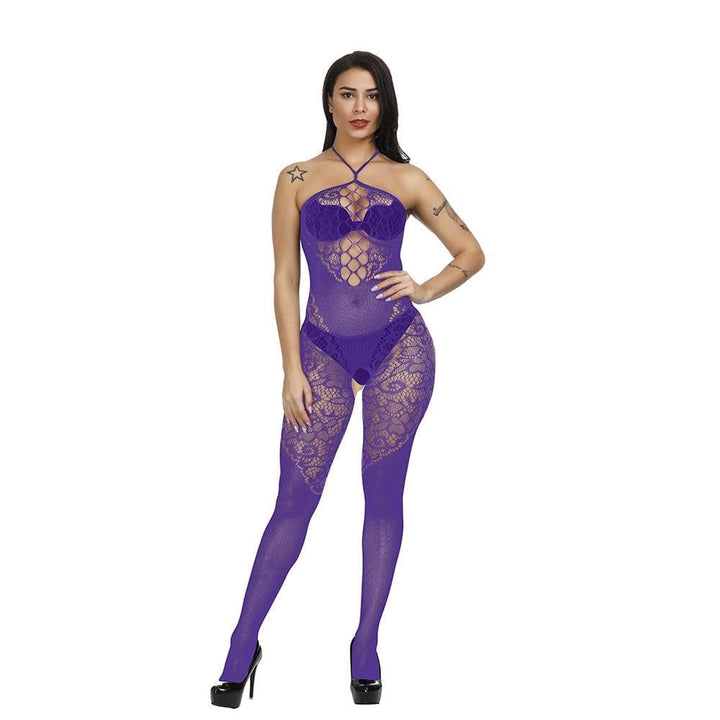Halter patchwork lace backless bodystocking  | Festival Outfits Women