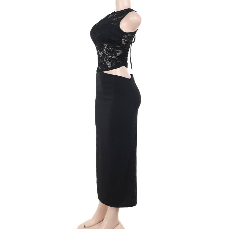 Sleeveless lace hollow out cut out maxi dress  | Festival Outfits Women