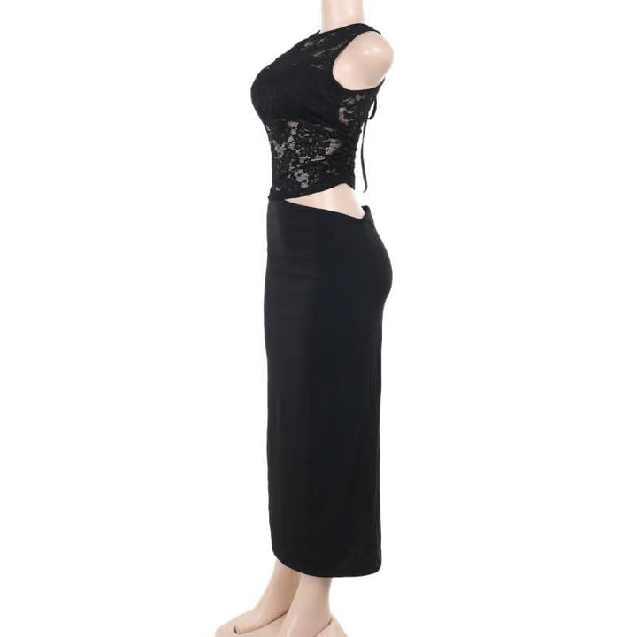 Sleeveless lace hollow out cut out maxi dress  | Festival Outfits Women