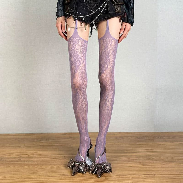 Suspender sheer lace flower pattern tights  | Festival Outfits Women