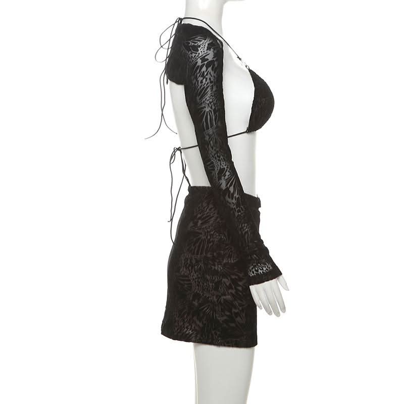 Halter o ring shrug 3 piece mini skirt set-final-sale