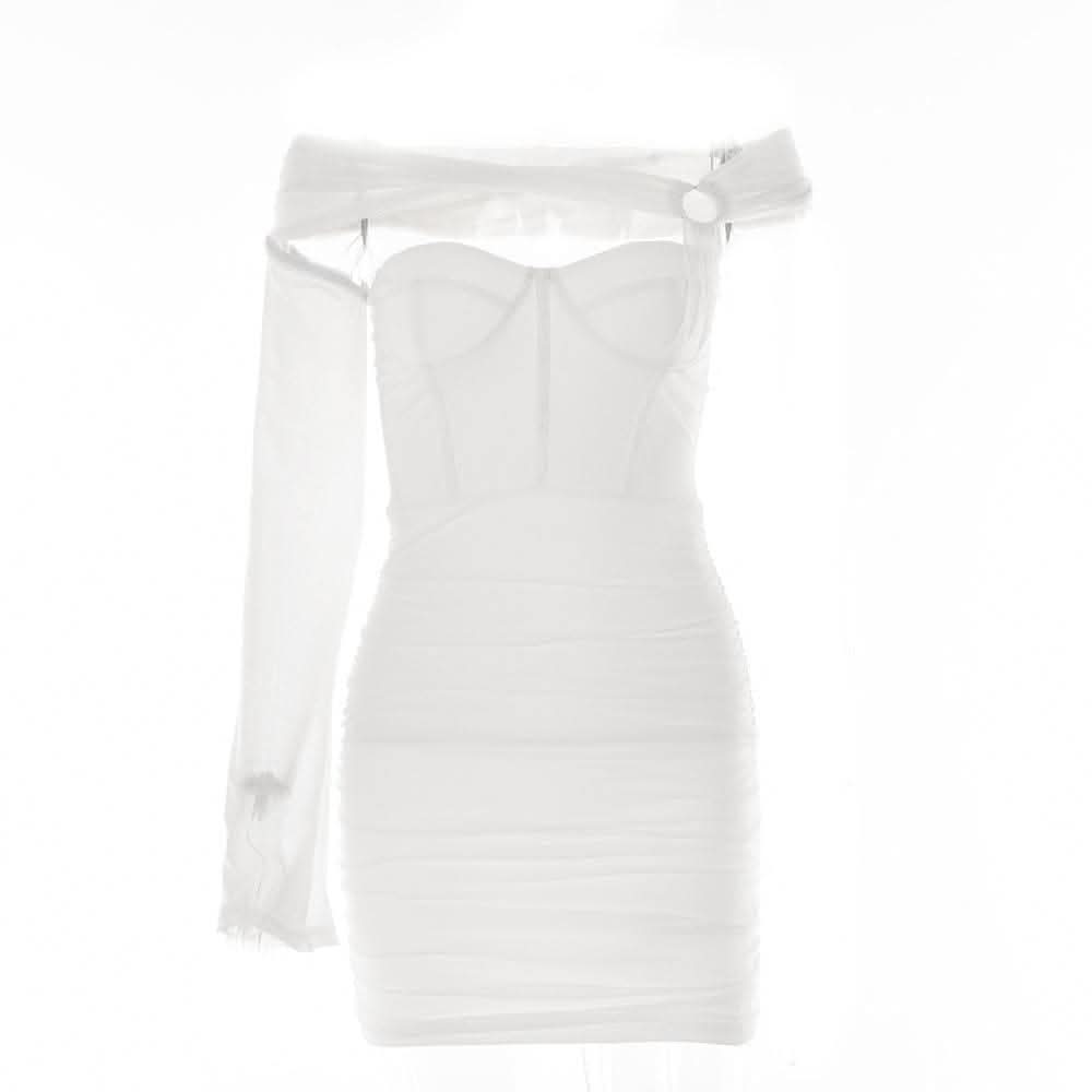 Solid one shoulder o ring hollow out mesh backless cut out mini dress-final-sale  | Festival Outfits Women