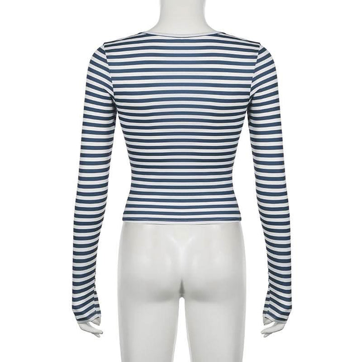 Striped v neck long sleeve top  | Festival Outfits Women