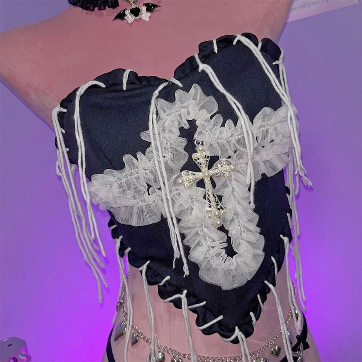 Sweetheart neck cross pattern tube top  | Festival Outfits Women