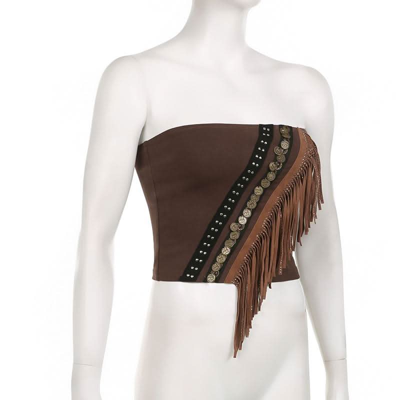 Beaded patchwork backless tube top  | Festival Outfits Women