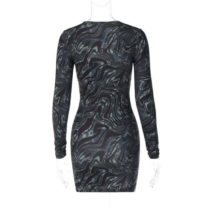 Ripple contrast long sleeve hollow out crewneck cut out mini dress-final-sale  | Festival Outfits Women