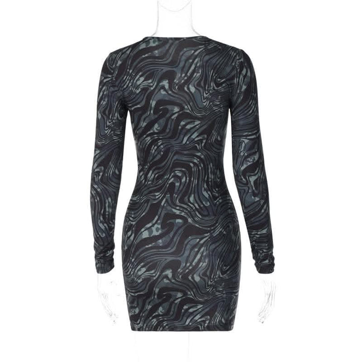 Ripple contrast long sleeve hollow out crewneck cut out mini dress-final-sale  | Festival Outfits Women