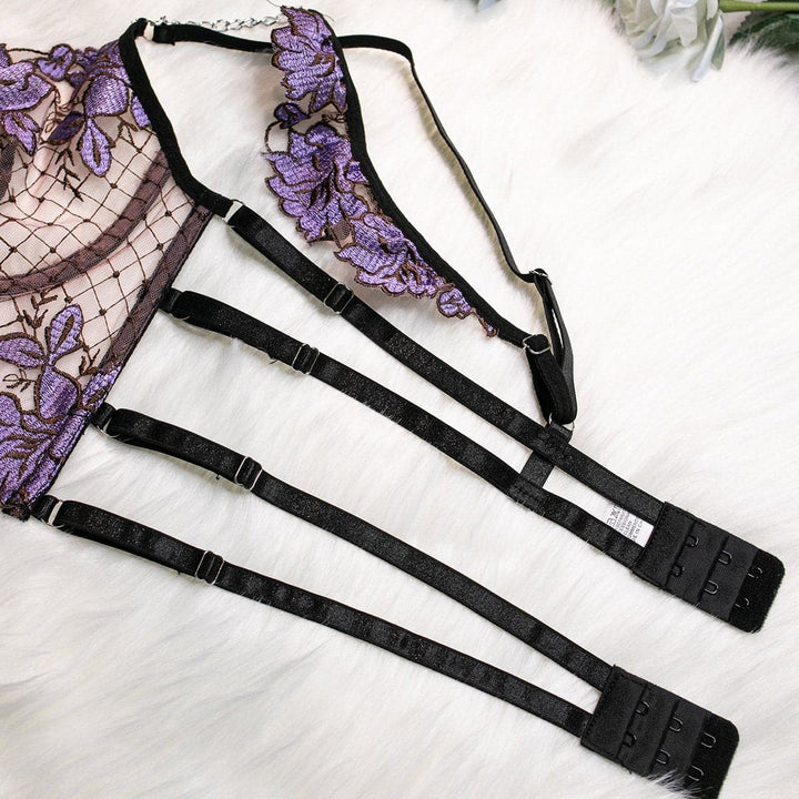 Embroidery metal chain mesh garter lingerie set  | Festival Outfits Women