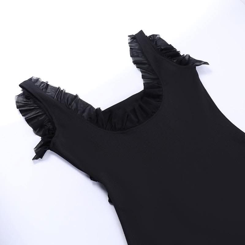 Ruffle cap sleeve slit square neck irregular solid maxi dress-final-sale  | Festival Outfits Women