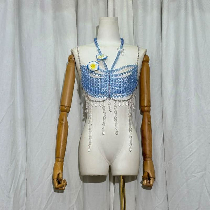 Halter beaded hollow out flower applique cami cut out top  | Festival Outfits Women