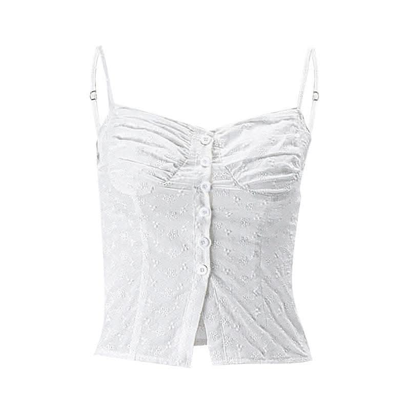 Textured pleated button slit solid backless cami top-final-sale  | Festival Outfits Women