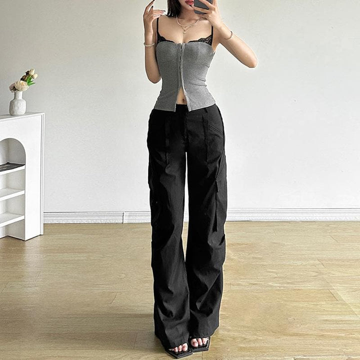 Ribbed lace hem button cami top  | Festival Outfits Women