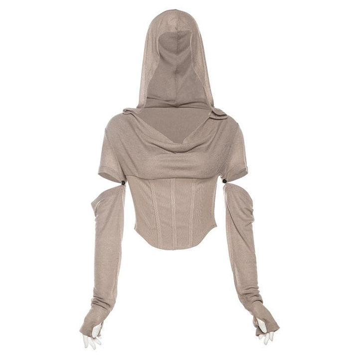Hoodie cowl neck hollow out long sleeve corset crop cut out top-final-sale