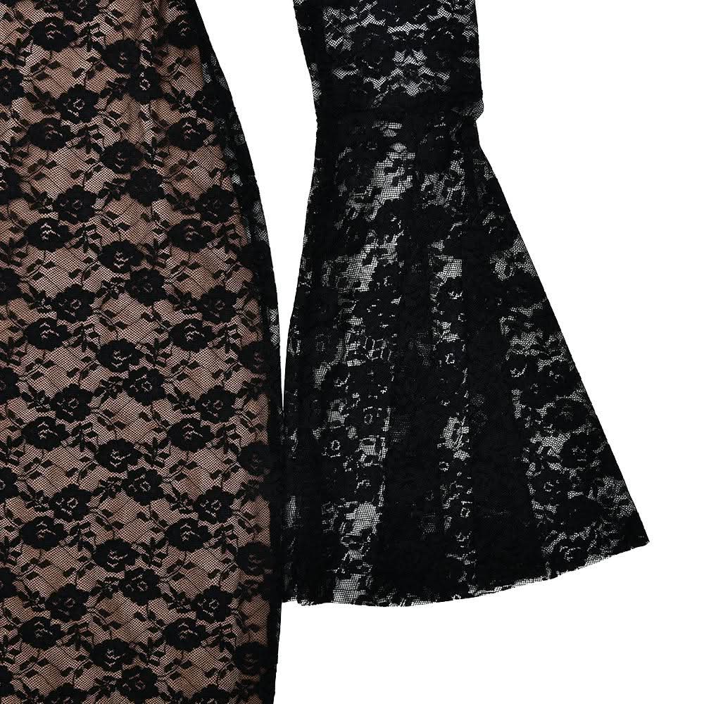 Long flared sleeve lace v neck patchwork maxi dress  | Festival Outfits Women