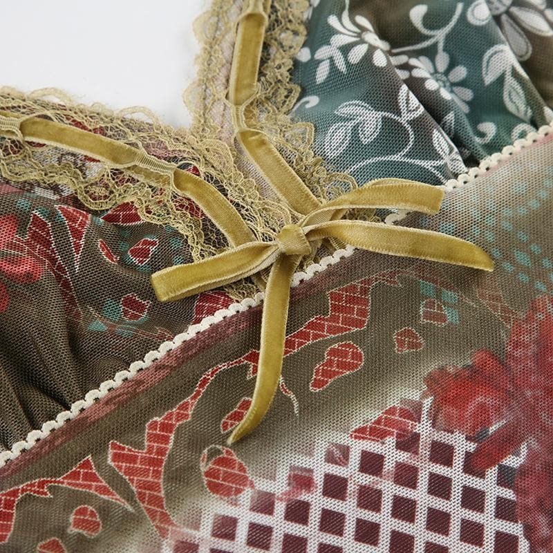 Takalmin Bowknot v wuyan da aka buga da raga | Kayan Biki na Mata