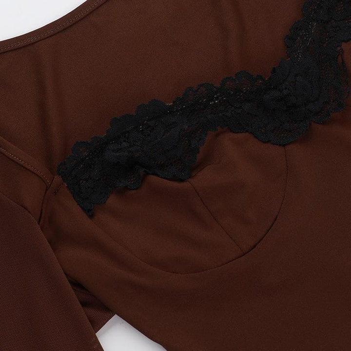 Long sleeve lace hem solid mini dress  | Festival Outfits Women