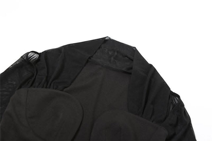 Long sleeve halter mesh patchwork solid mini dress-final-sale  | Festival Outfits Women