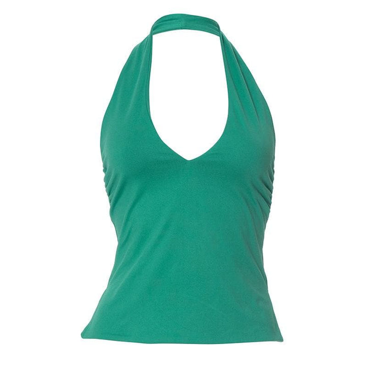 Riga mara baya mara baya ta Halter v wuya mai ruched | Kayan Biki na Mata