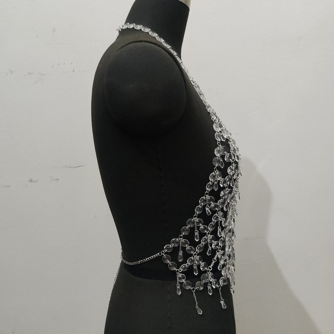 Metal chain plastic crystal halter backless top  | Festival Outfits Women