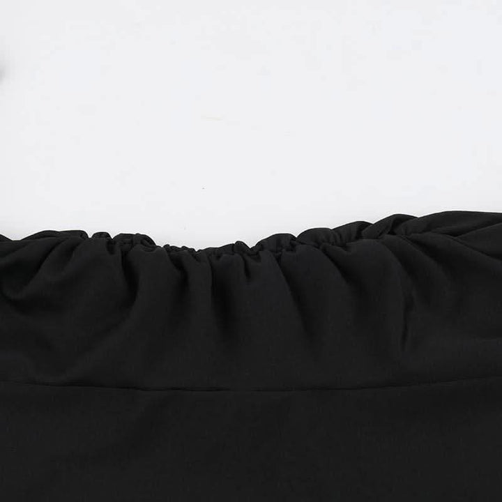 Ruched long flared sleeve v neck solid mini dress  | Festival Outfits Women