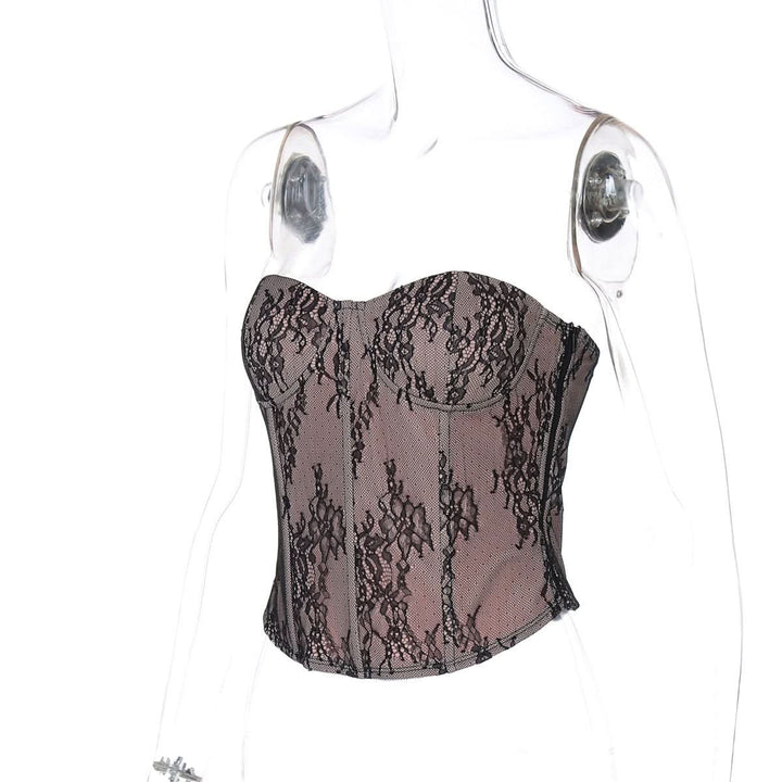 Sweetheart neck bustier lace zip-up tube top  | Festival Outfits Women