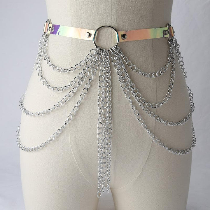 PU leather layered metal chain o ring belt  | Festival Outfits Women