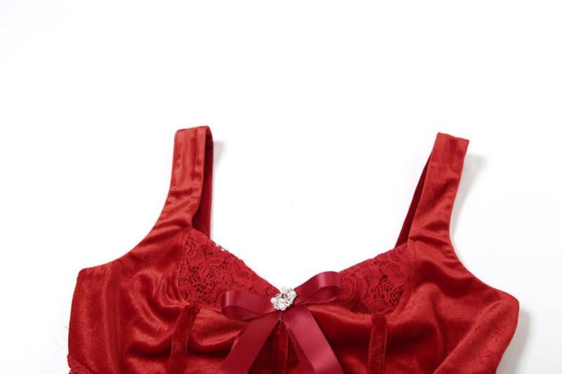 Gloves bowknot lace velvet patchwork cami top  | Festival Outfits Women