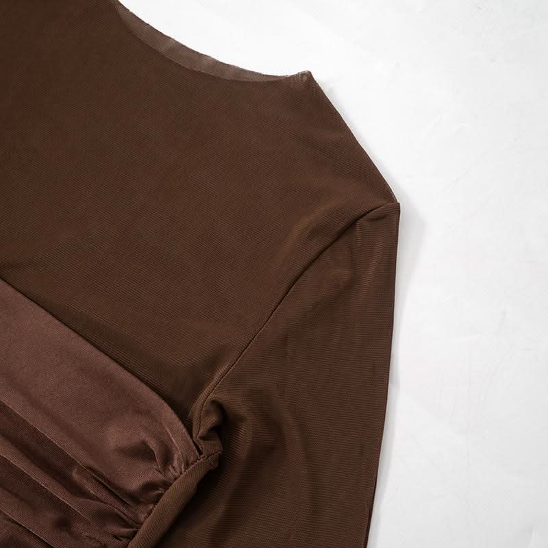 Long sleeve mesh patchwork ruched mini dress  | Festival Outfits Women