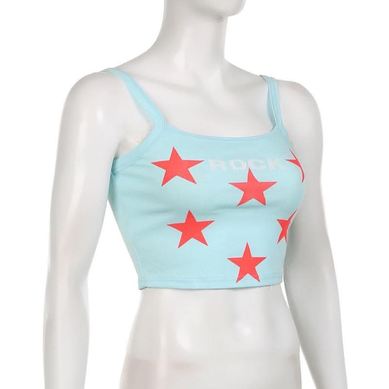 Star pattern square neck contrast cami crop top-final-sale  | Festival Outfits Women