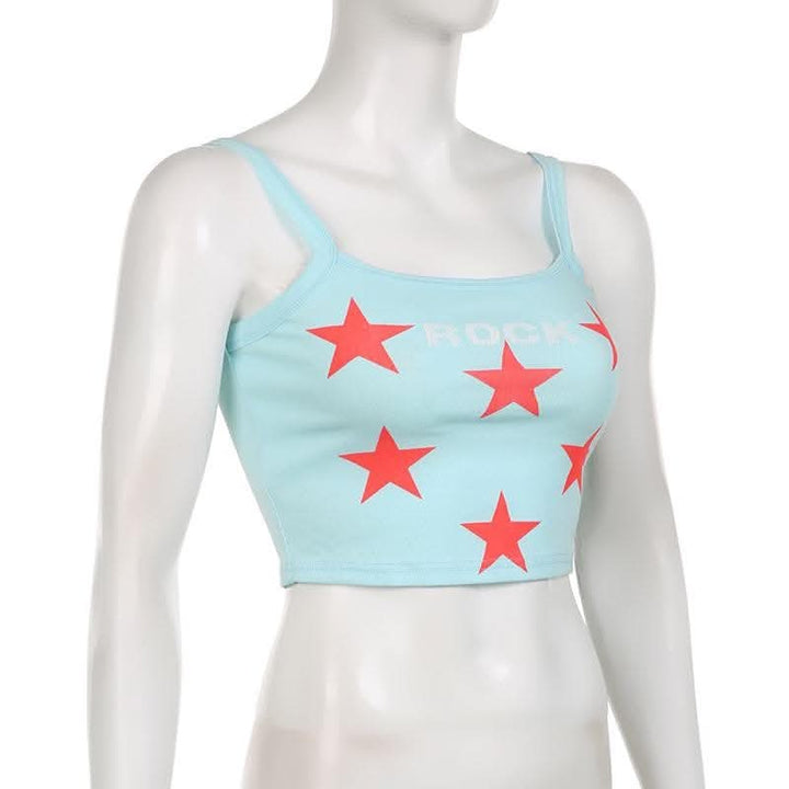 Star pattern square neck contrast cami crop top-final-sale  | Festival Outfits Women