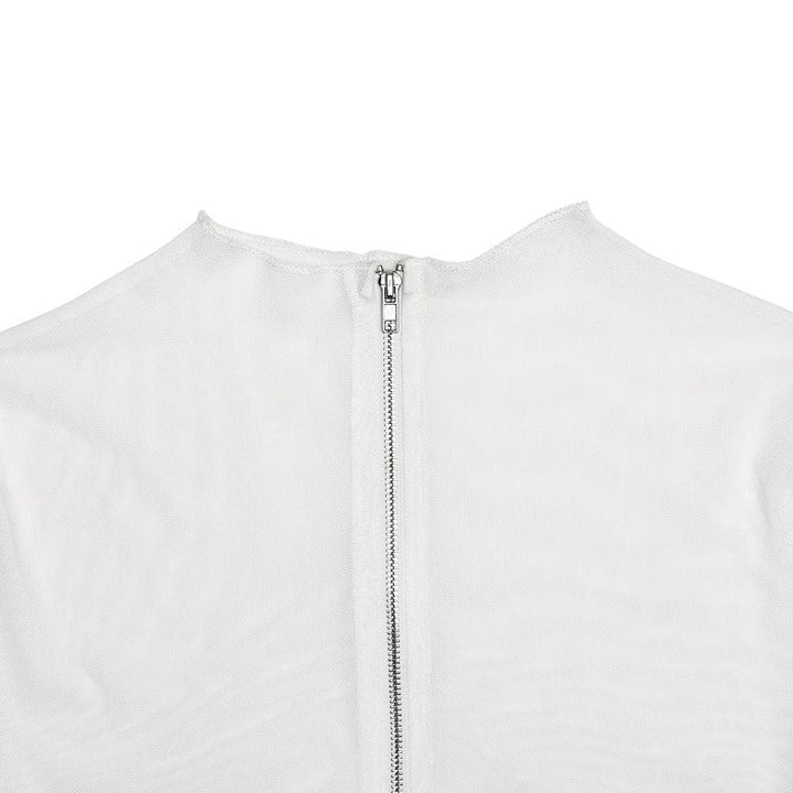 Riga mai dogon hannu mai sheer zip-up dinki mai dinki | Kayan Biki na Mata