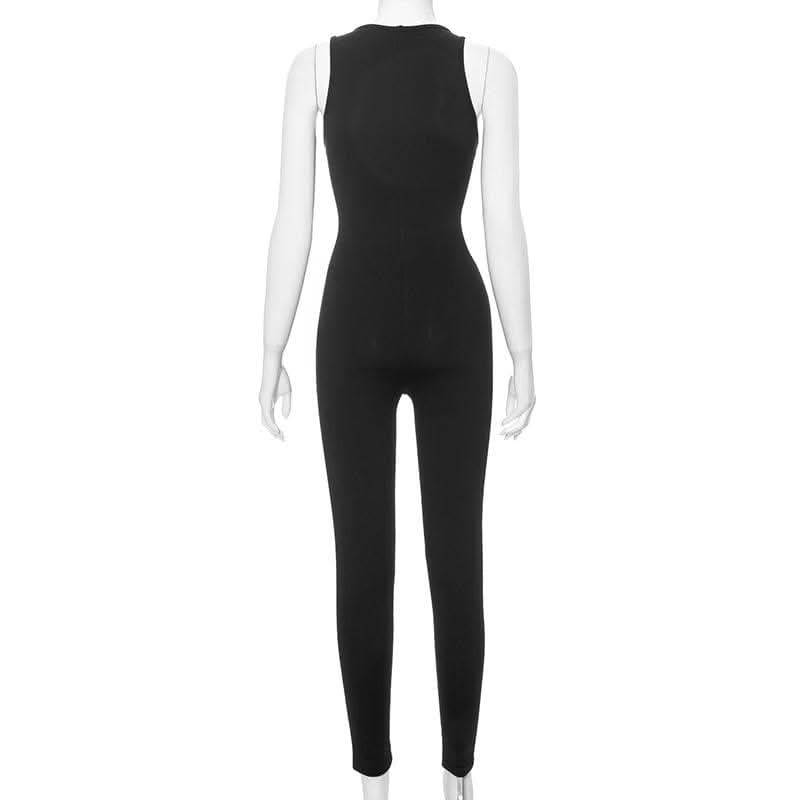 U neck sleeveless lace patchwork solid jumpsuit-final-sale  | Festival Outfits Women