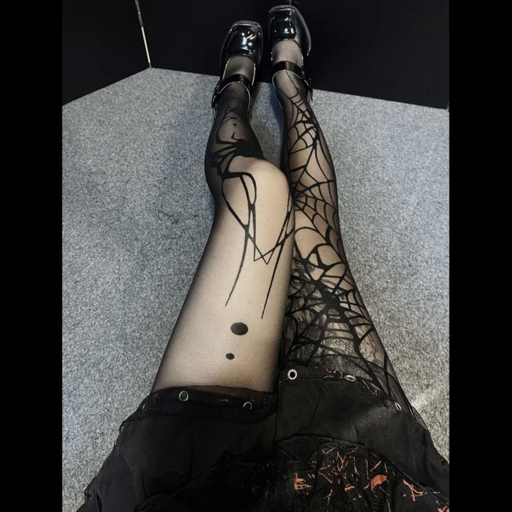 Spider web print sheer mesh halloween tights  | Festival Outfits Women