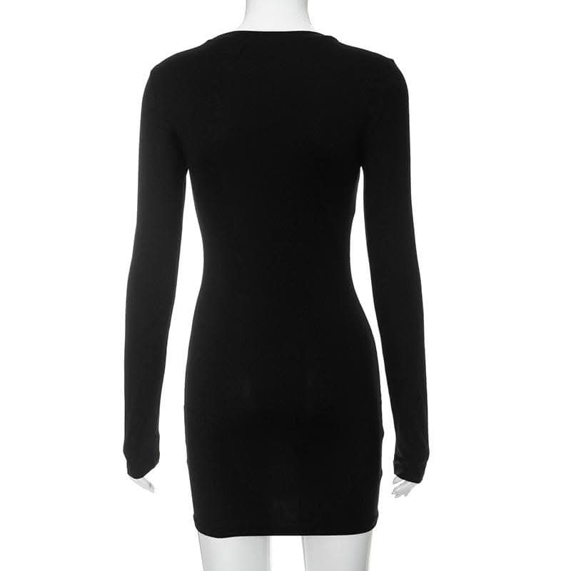 Body print contrast long sleeve round neck mini dress-final-sale  | Festival Outfits Women