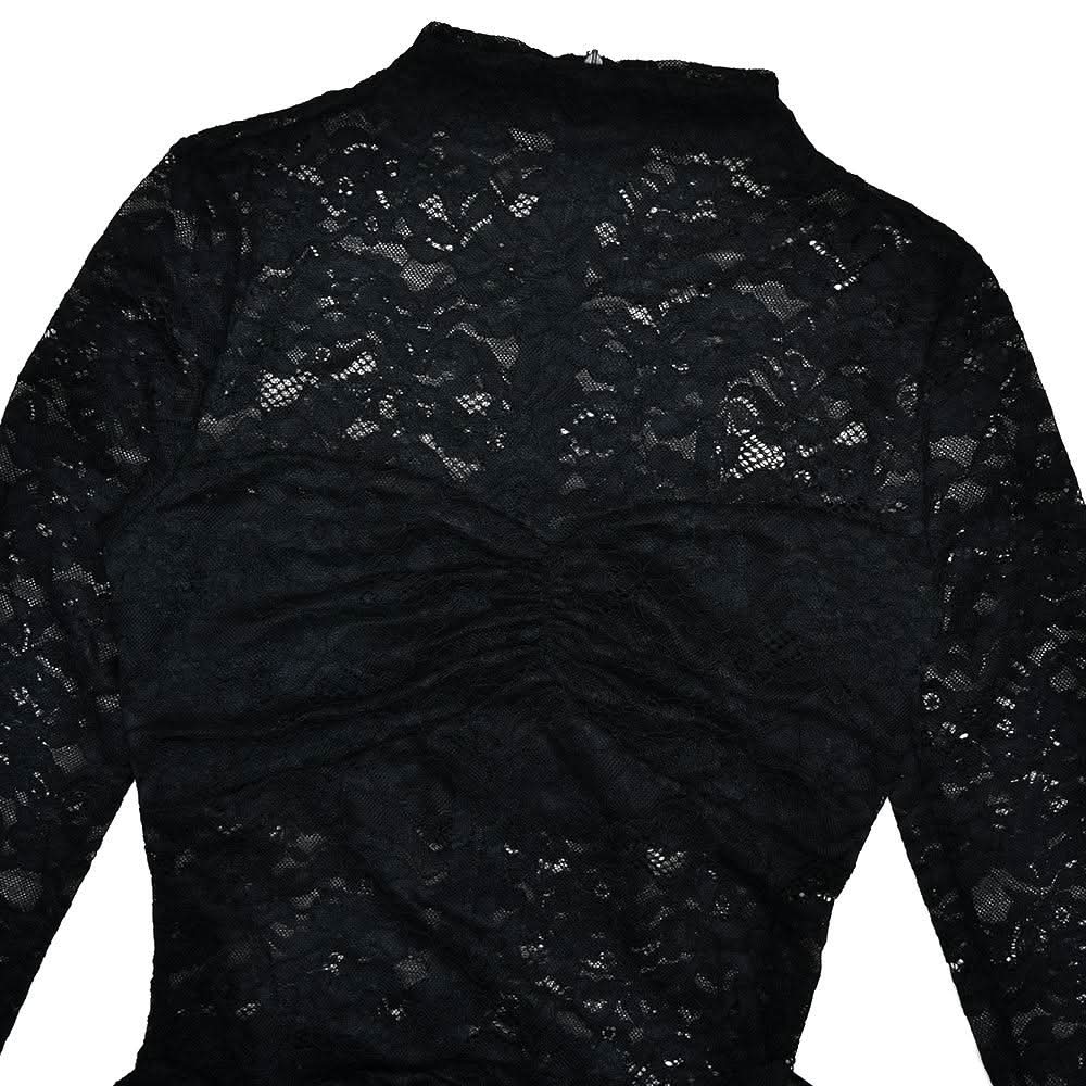 Crewneck long sleeve lace o ring ruched mini dress  | Festival Outfits Women