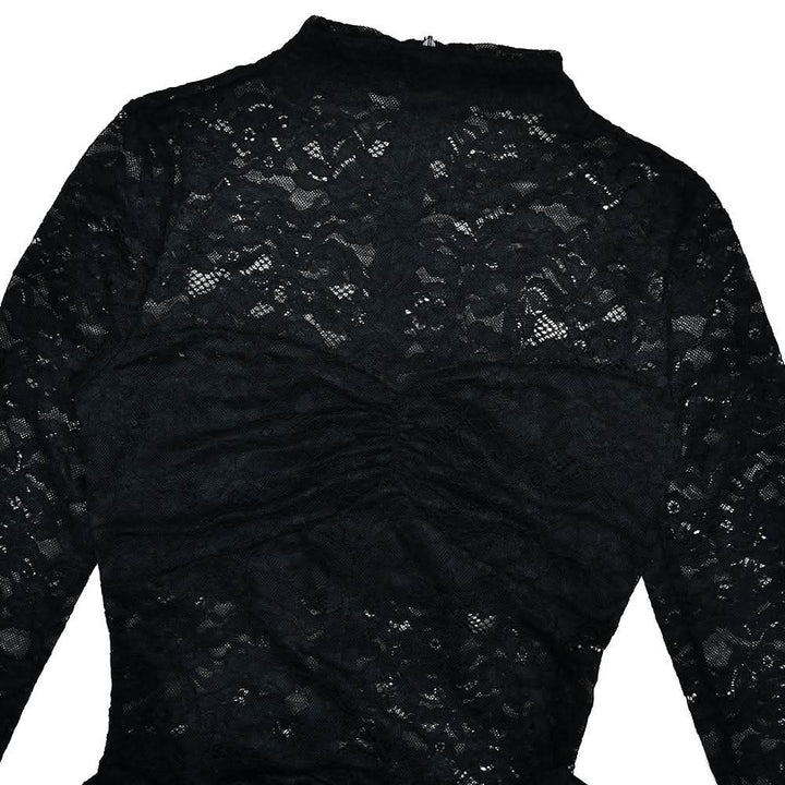 Crewneck long sleeve lace o ring ruched mini dress  | Festival Outfits Women