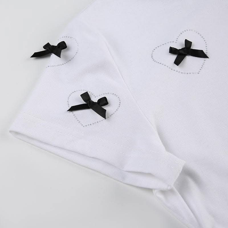 Short sleeve bowknot beaded ruched top-final-sale