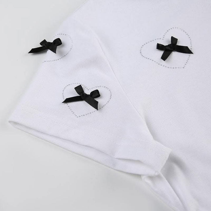 Short sleeve bowknot beaded ruched top-final-sale