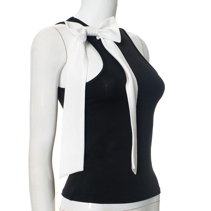 Crew neck bowknot applique tank top  | Festival Outfits Women