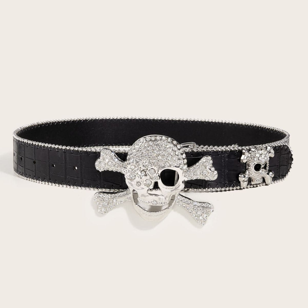 Skull decor rhinestone contrast belt  | Festival Outfits Women