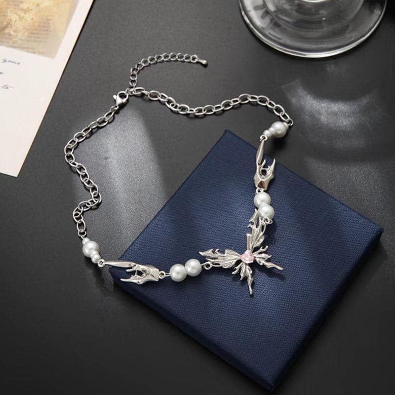 Butterfly adjustable faux pearl choker necklace  | Festival Outfits Women