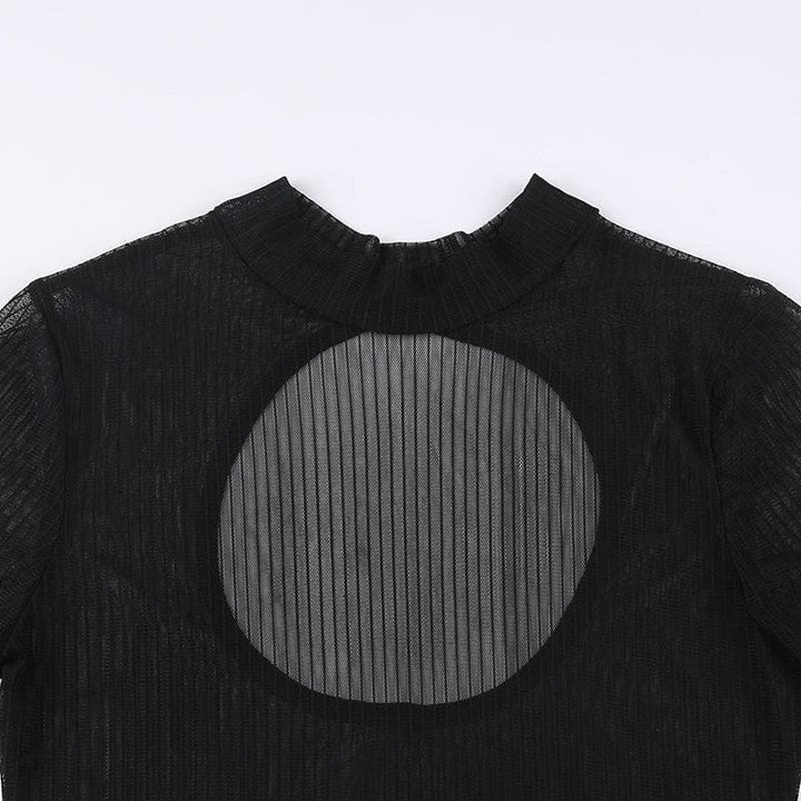 Long sleeve sheer mesh striped bodysuit  | Festival Outfits Women