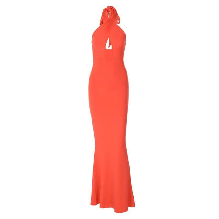 Cross front solid hollow out halter backless 2-way cut out maxi dress-final-sale  | Festival Outfits Women