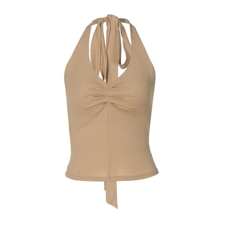 Halter ruched knotted solid top  | Festival Outfits Women