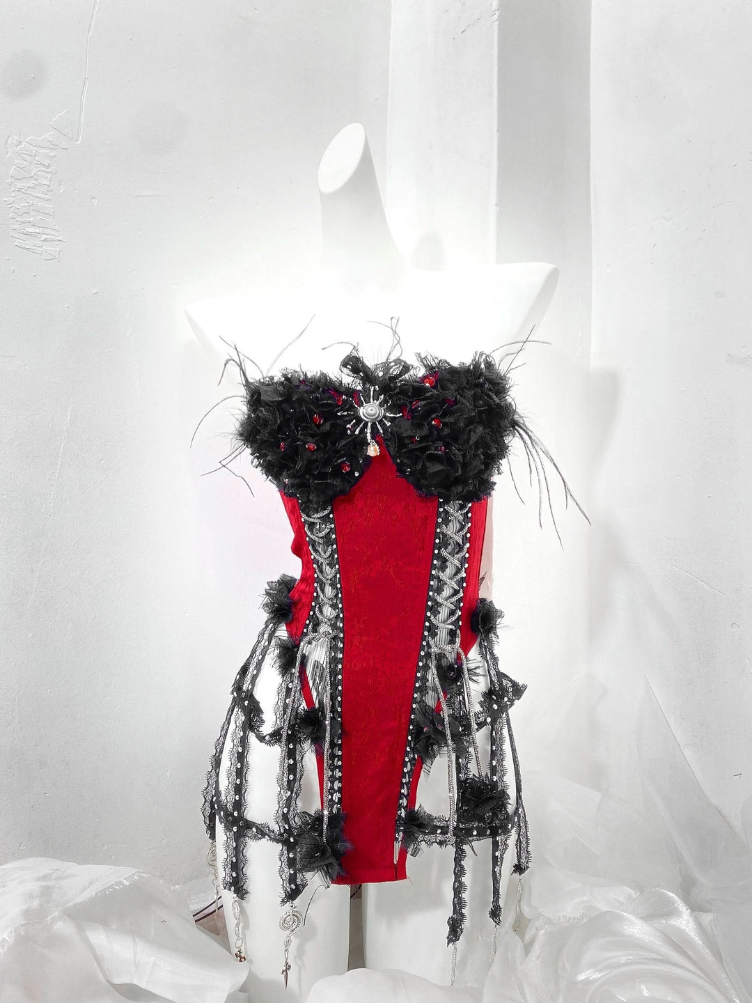 Corset feather lace up contrast tube top  | Festival Outfits Women