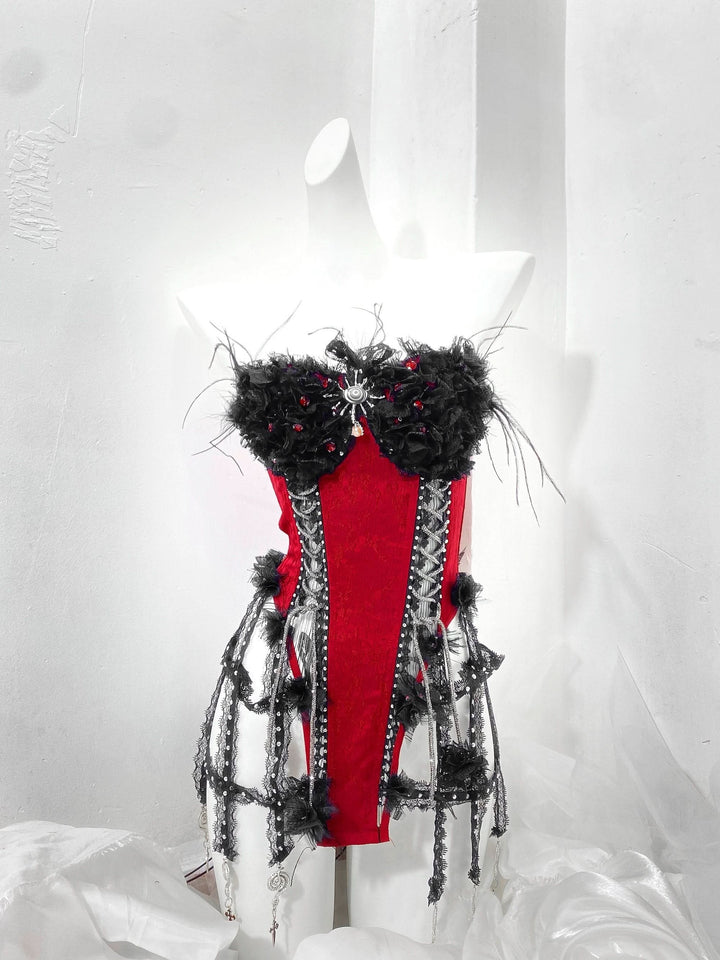 Corset feather lace up contrast tube top  | Festival Outfits Women